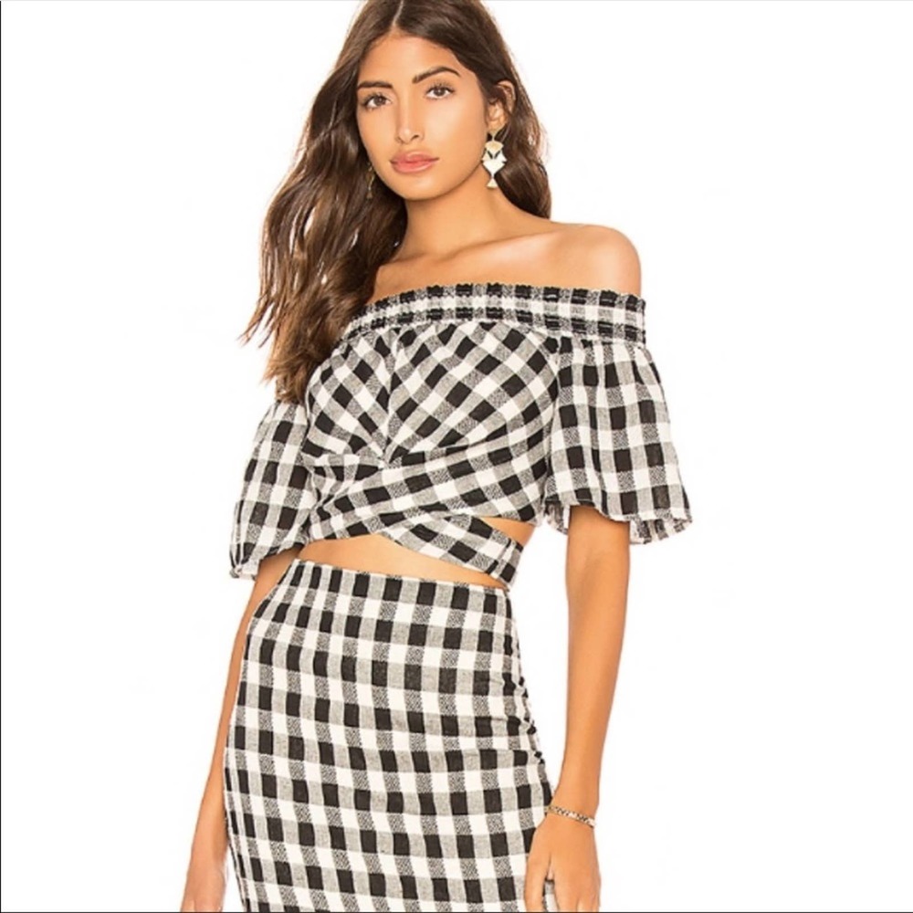 REVOLVE Black and White Checkered Crop Top